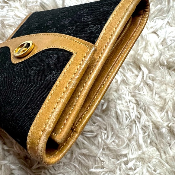 GUCCI Vintage Micro GG Logo Canvas Leather Bifold Wallet Black Sherry Line - Picture 6 of 13